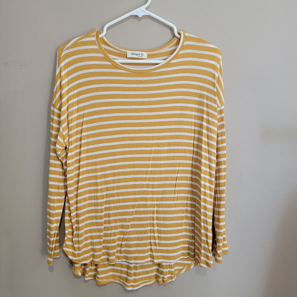 Ginger G Yellow Striped Long Sleeve Shirt Size Small